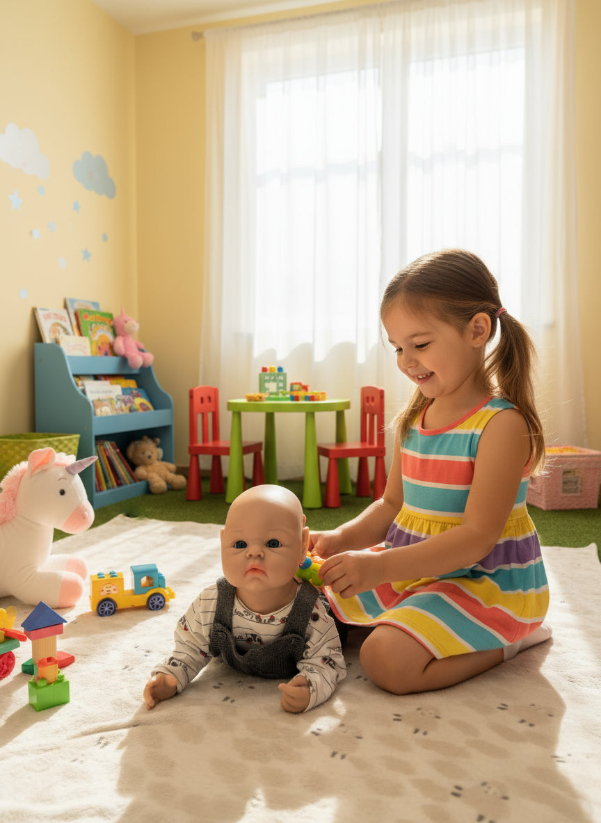 muñeco tumbado sobre manta