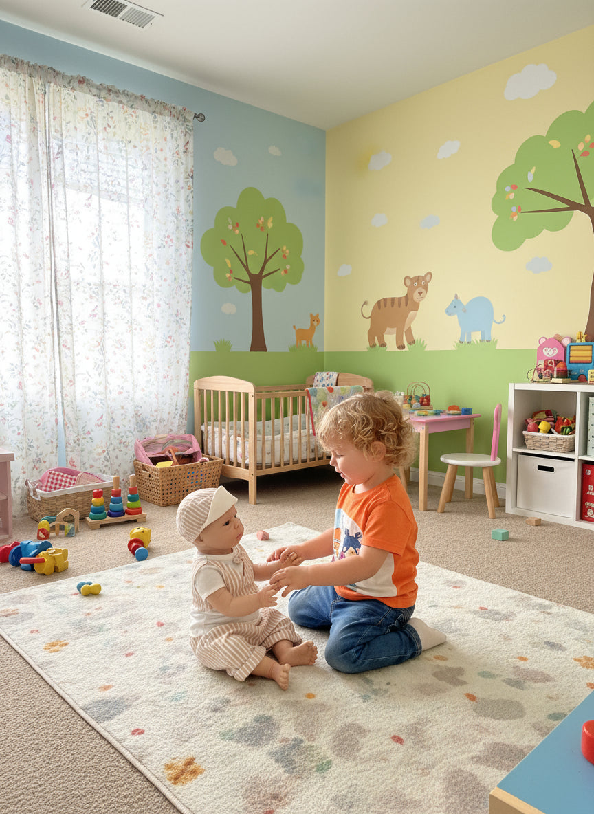 nilño jugando con muñeco en cuarto